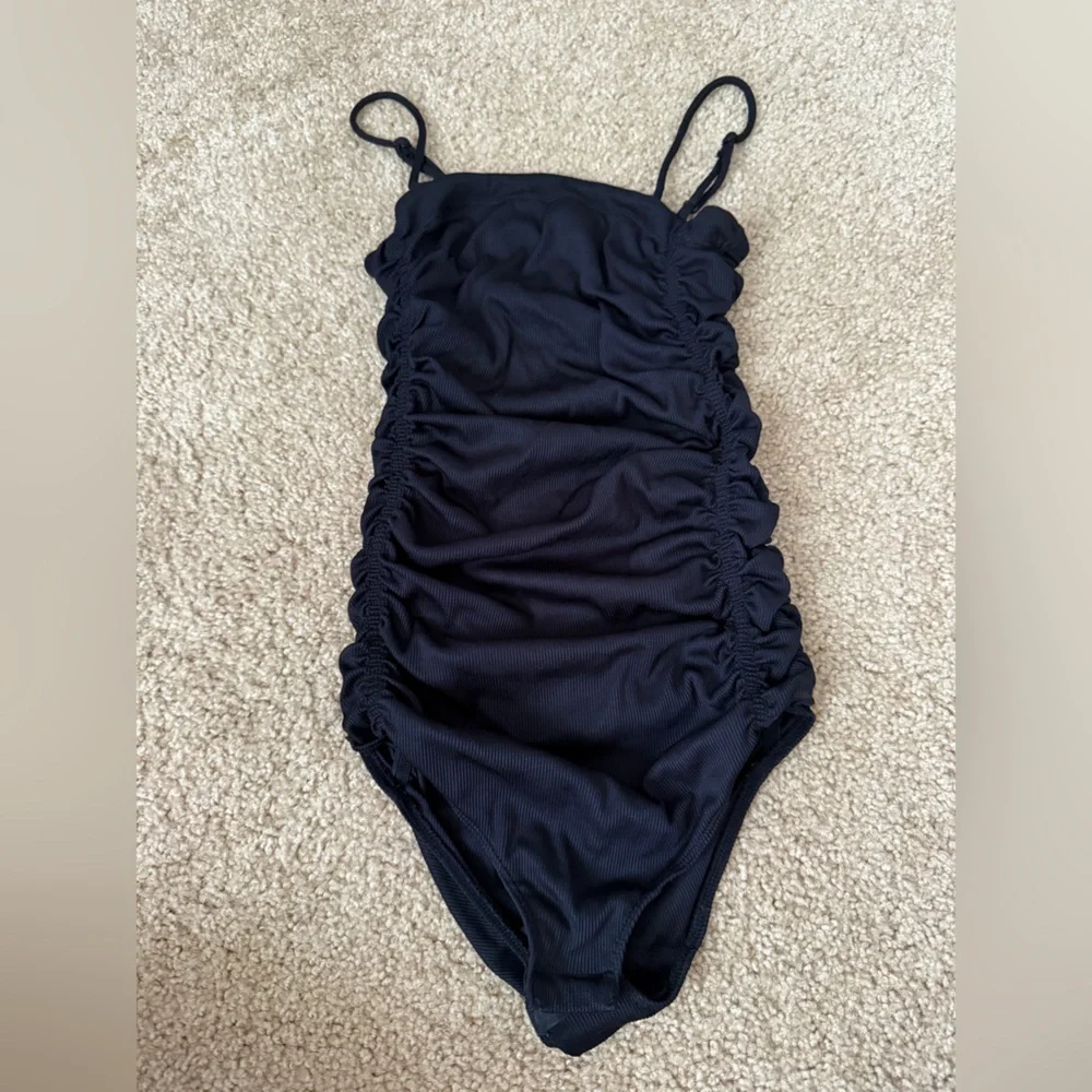 Free People Black Ruched One-Piece Bodysuit